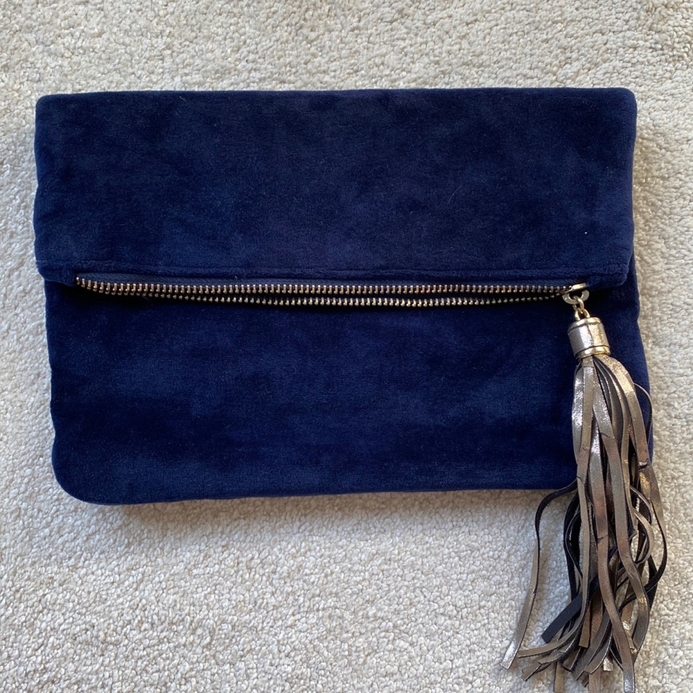 Navy blue velvet clutch